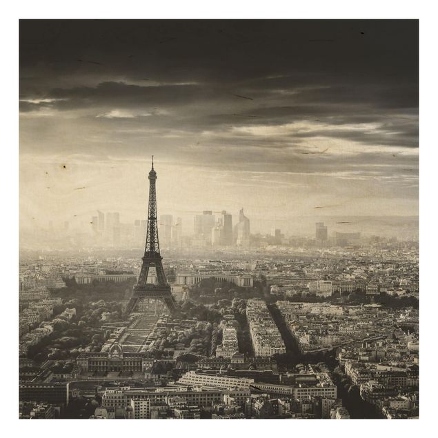 Wohndeko Architektur Der Eiffelturm von Oben Schwarz-weiß