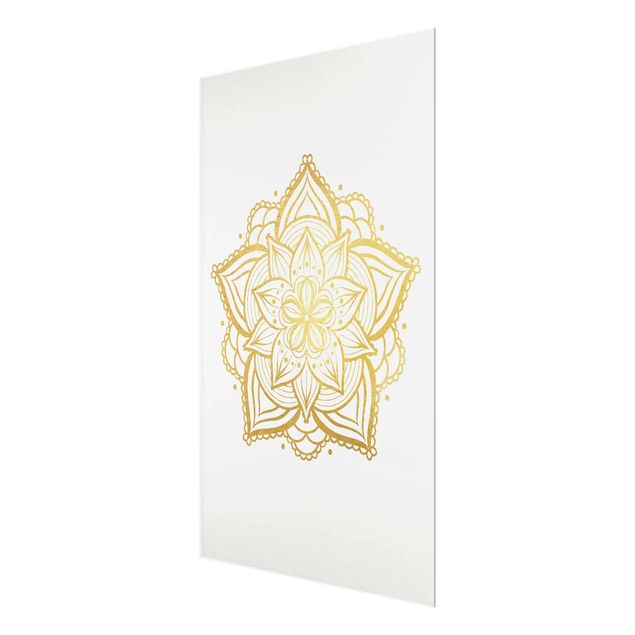 Wanddeko Treppenhaus Mandala Blüte Illustration weiß gold