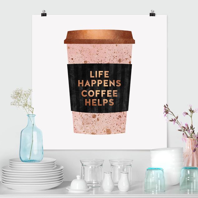 Poster - Gold Helps Coffee Quadrat 1:1 Life Happens -