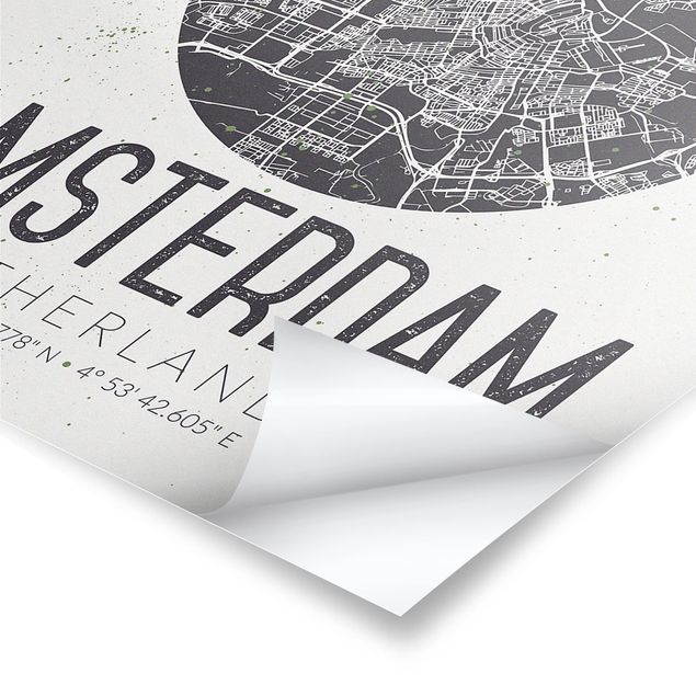 Wanddeko Treppenhaus Stadtplan Amsterdam - Retro