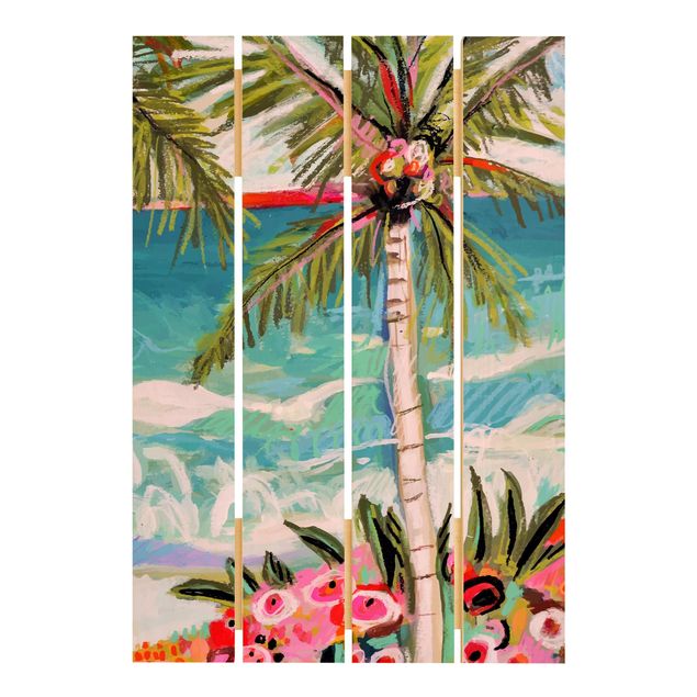 Wanddeko Esszimmer Palme mit pinken Blumen II