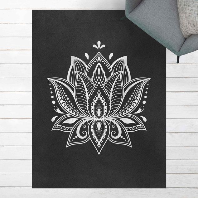 Wanddeko Flur Lotus Illustration weiß schwarz