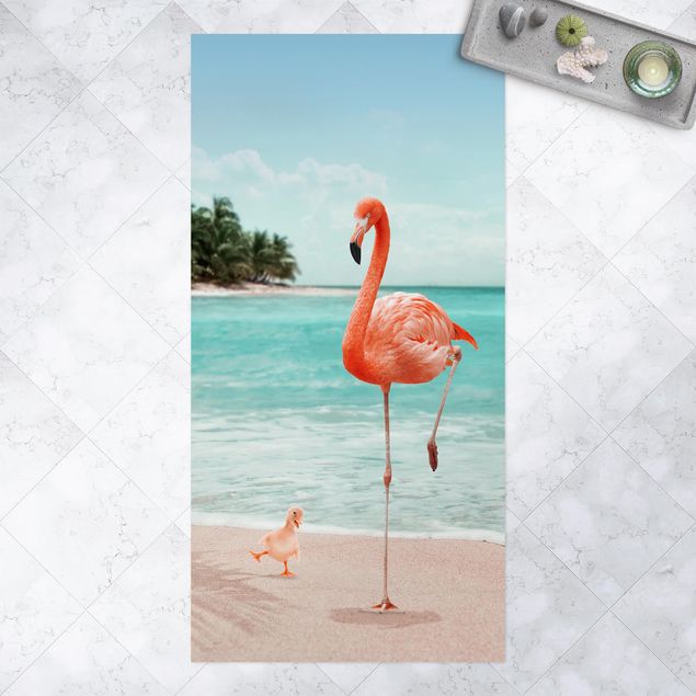 Wanddeko Flur Strand mit Flamingo