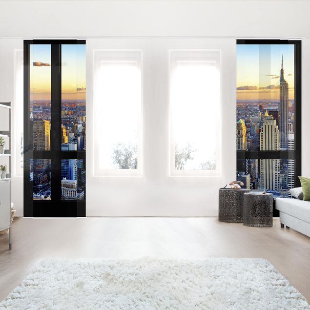 Wanddeko Wohnzimmer Fensterausblick - Sonnenaufgang New York