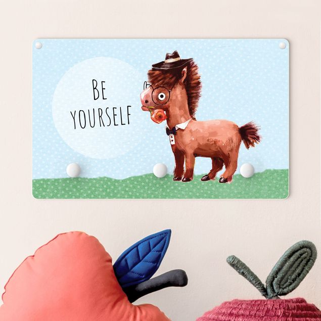 Kinderzimmer Deko Bebrilltes Pony mit Spruch Be Yourself