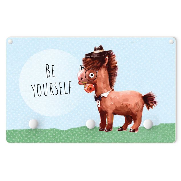 Wanddeko Babyzimmer Bebrilltes Pony mit Spruch Be Yourself