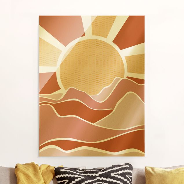 Wanddeko Schlafzimmer Berglandschaft mit goldenem Sonnenaufgang