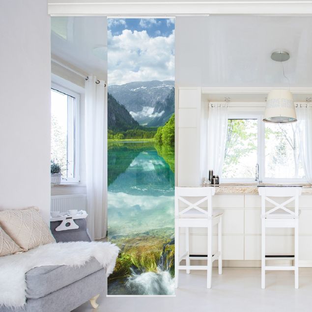 Wanddeko Wohnzimmer Bergsee mit Spiegelung
