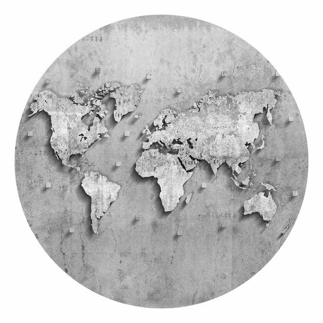 Wanddeko grau Beton Weltkarte