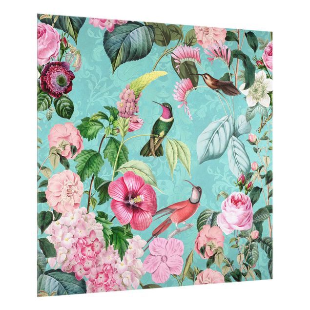 Wohndeko Blume Vintage Collage - Kolibris im Paradies