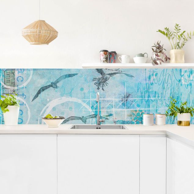 Küche Dekoration Bunte Collage - Blaue Fische