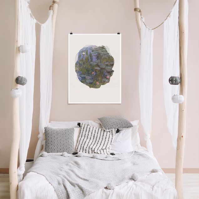 Wanddeko Schlafzimmer Wasserfarben - Claude Monet - Seerosen (Nympheas)