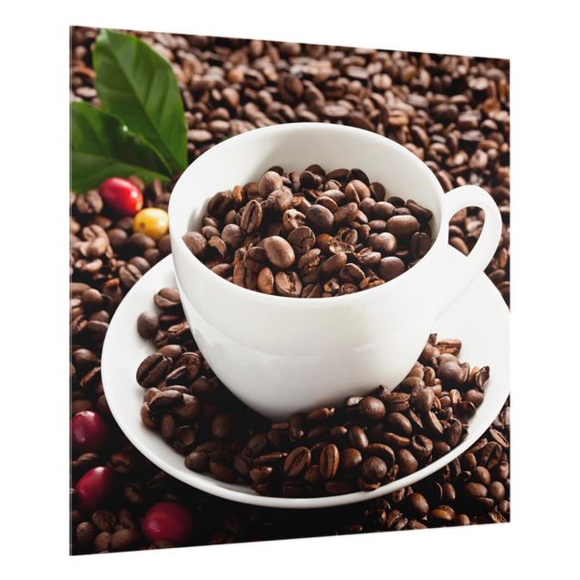 Wanddeko Kulinarisch Kaffeetasse mit gerösteten Kaffeebohnen