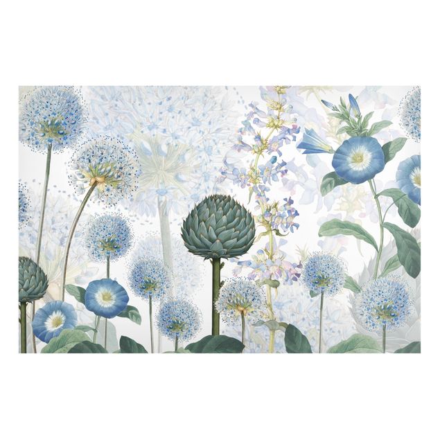 Wanddeko Blume Blaue Alliumdolden im Wind