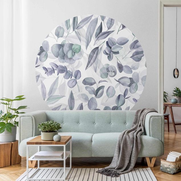 Wanddeko Wohnzimmer Blaue Eukalyptus Aquarellblätter