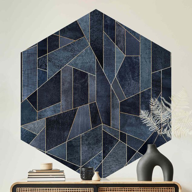 Wanddeko Schlafzimmer Blaue Geometrie Aquarell
