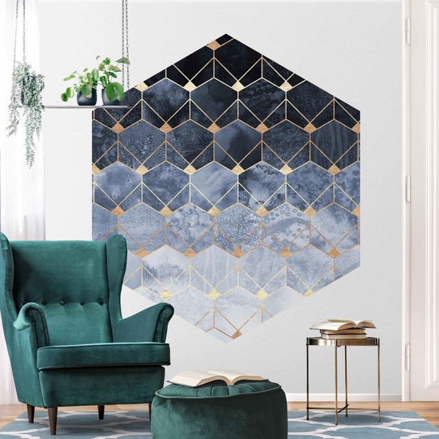 Wanddeko Schlafzimmer Blaue Geometrie goldenes Art Deco