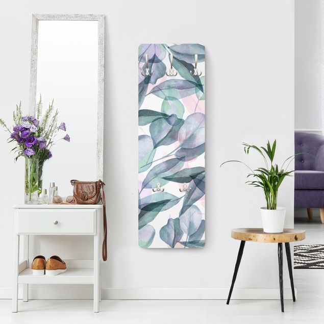 Wanddeko Büro Blaue und Rosane Eukalyptus Aquarellblätter