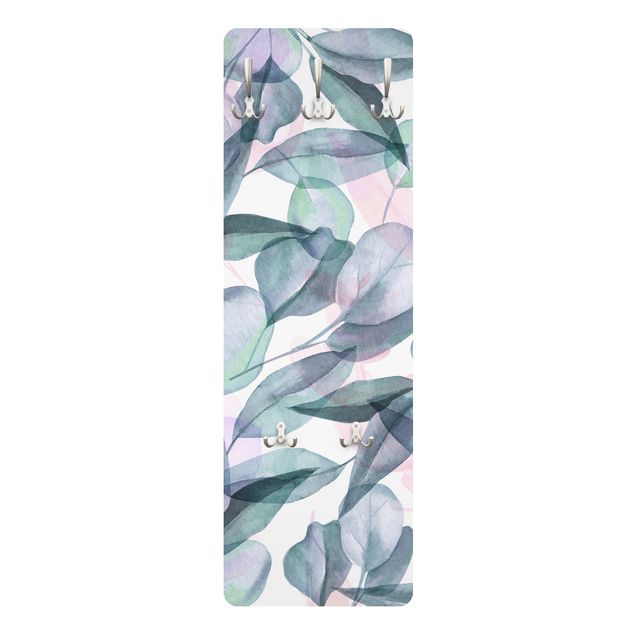 Wanddeko pastell Blaue und Rosane Eukalyptus Aquarellblätter