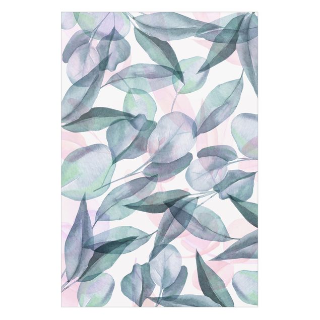 Wanddeko Praxis Blaue und Rosane Eukalyptus Aquarellblätter