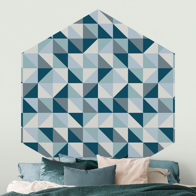 geometrische Tapete Blaues Dreieck Muster