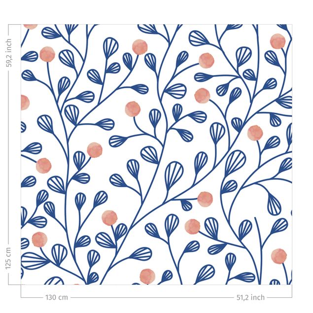 Vorhänge mit Muster Blaues Pflanzen Muster mit Punkten in Rosa