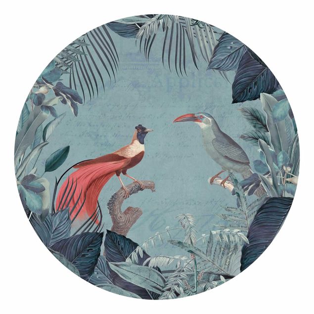Wanddeko Flur Blaugraues Paradies mit tropischen Vögeln