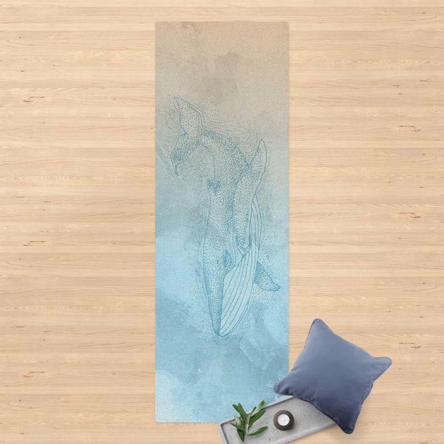 Wanddeko Schlafzimmer Blauwal auf Blauem Aquarell