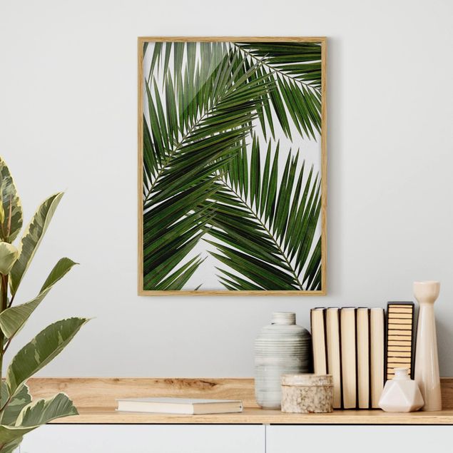 Wanddeko Schlafzimmer Blick durch grüne Palmenblätter