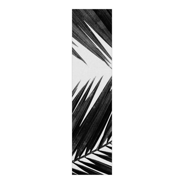 Wanddeko Botanik Blick durch Palmenblätter schwarz weiß