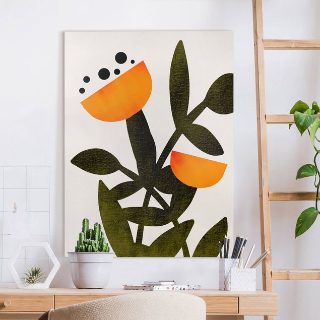 Wanddeko Wohnzimmer Blüten in Orange