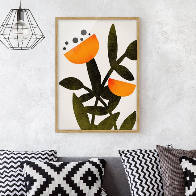 Wanddeko Wohnzimmer Blüten in Orange