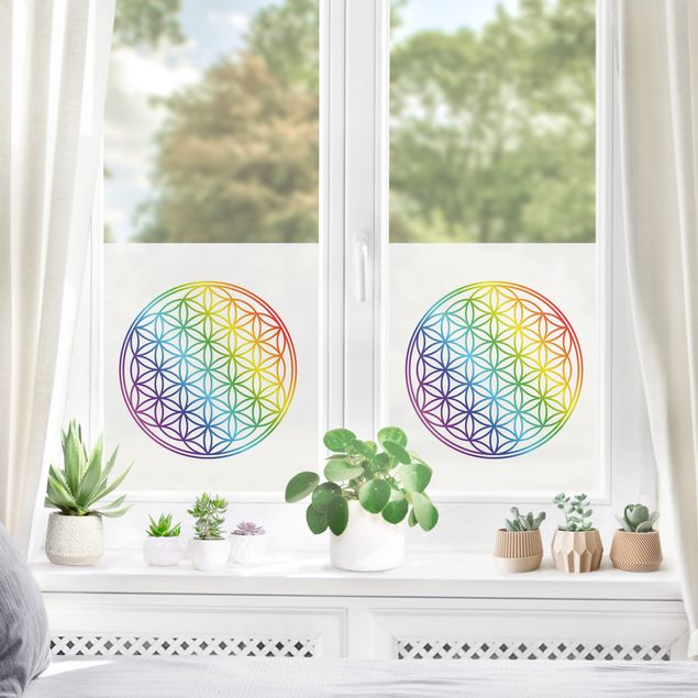 Fensterfolie - Sichtschutz - Blume des Lebens Regenbogenfarbe