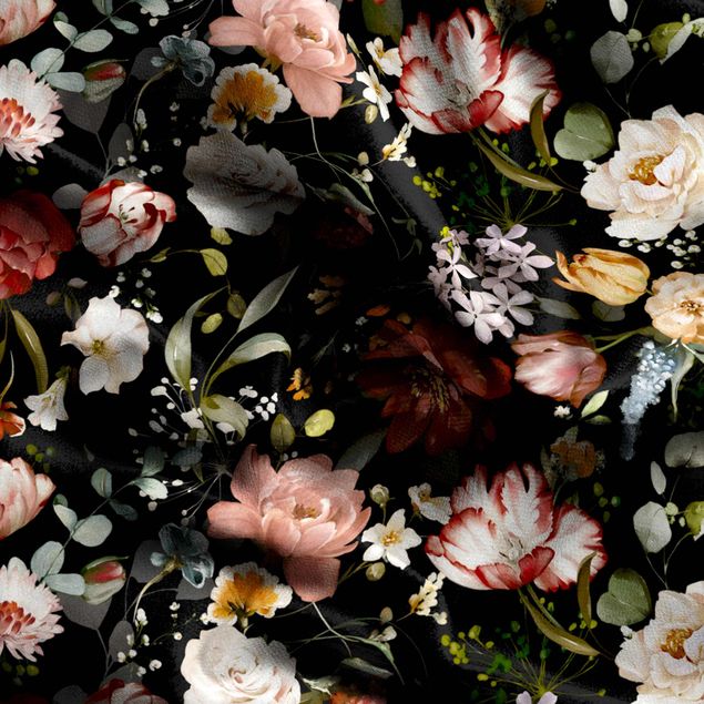 Blumenvorhänge Blumen Aquarell Vintage Muster auf Schwarz