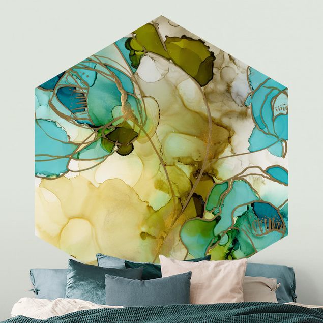 Wanddeko Wohnzimmer Blumenfacetten in Aquarell