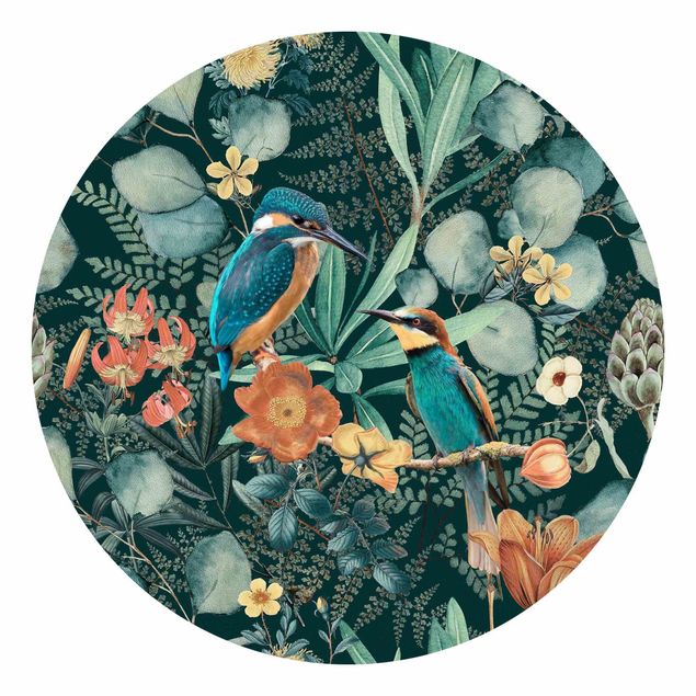 Wanddeko Esszimmer Blumenparadies Eisvogel und Kolibri