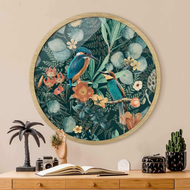 Wanddeko Wohnzimmer Blumenparadies Eisvogel und Kolibri