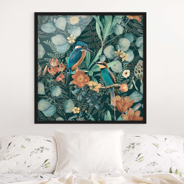 Wanddeko Wohnzimmer Blumenparadies Eisvogel und Kolibri