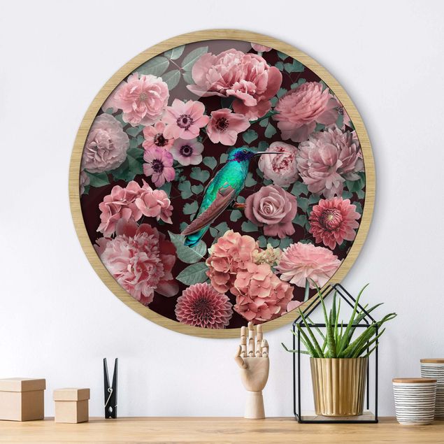 Wanddeko Wohnzimmer Blumenparadies Kolibri mit Rosen