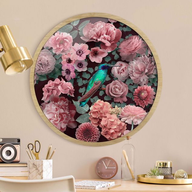 Wanddeko Schlafzimmer Blumenparadies Kolibri mit Rosen