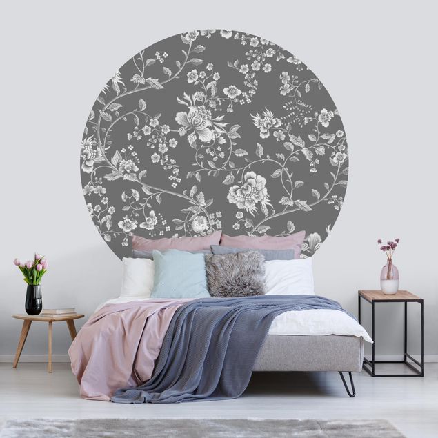 Wanddeko Schlafzimmer Blumenranken auf Grau