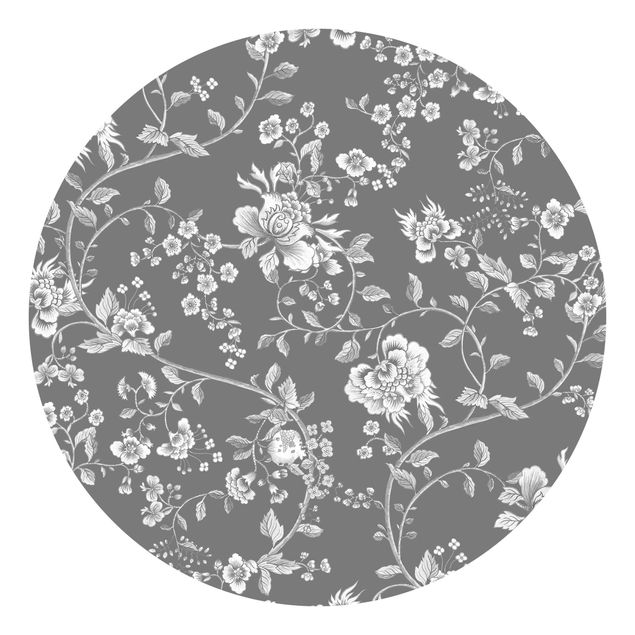 Wanddeko grau Blumenranken auf Grau