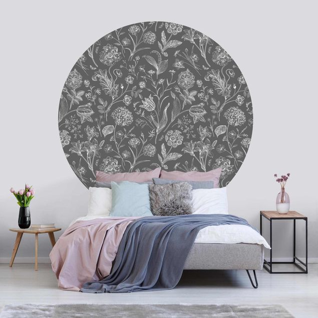 Wanddeko Schlafzimmer Blumentanz auf Grau
