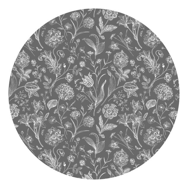 Wanddeko grau Blumentanz auf Grau