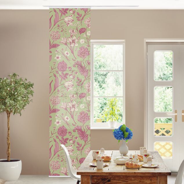 Wanddeko Wohnzimmer Blumentanz in Mint-Grün und Rosa Pastell