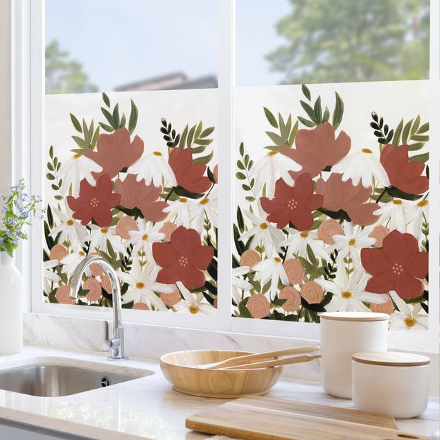Wanddeko Büro Blumenvielfalt in Rosa und Weiß I