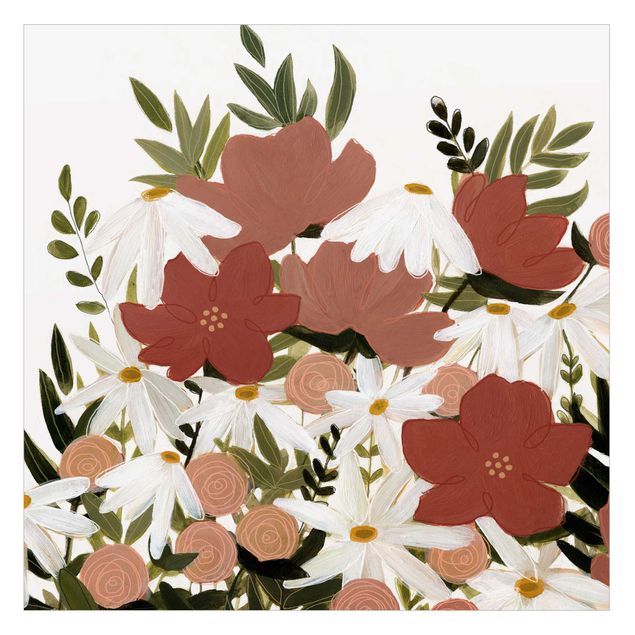 Wanddeko draußen Blumenvielfalt in Rosa und Weiß I