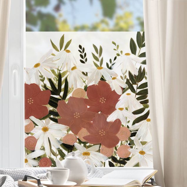 Wanddeko Schlafzimmer Blumenvielfalt in Rosa und Weiß II
