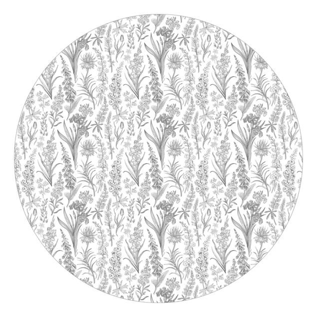 Wanddeko grau Blumenwellen in Grau