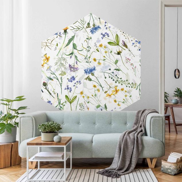 Wanddeko Esszimmer Blumenwiese als Aquarell